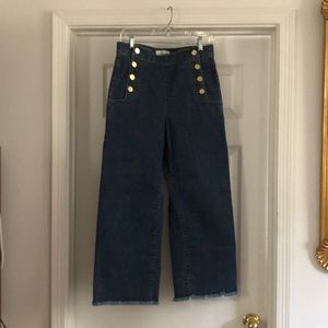 Sailor-style modern wide-leg cropped jeans.